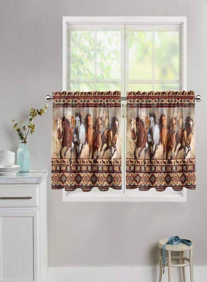 Dreaweet Aztec Ethnic Tribal Horse Pattern Living Room Curtains 2 Panels Set Kitchen/Cafe Curtains 24 inch Length,Short Blackout Curtains Thermal Insulating Drapes/Draperies for Small Window - Image 2